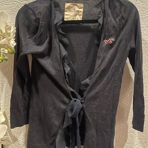 Hollister Dark Blue Cardigan with Ruffle Trim small babydoll vintage cardigan